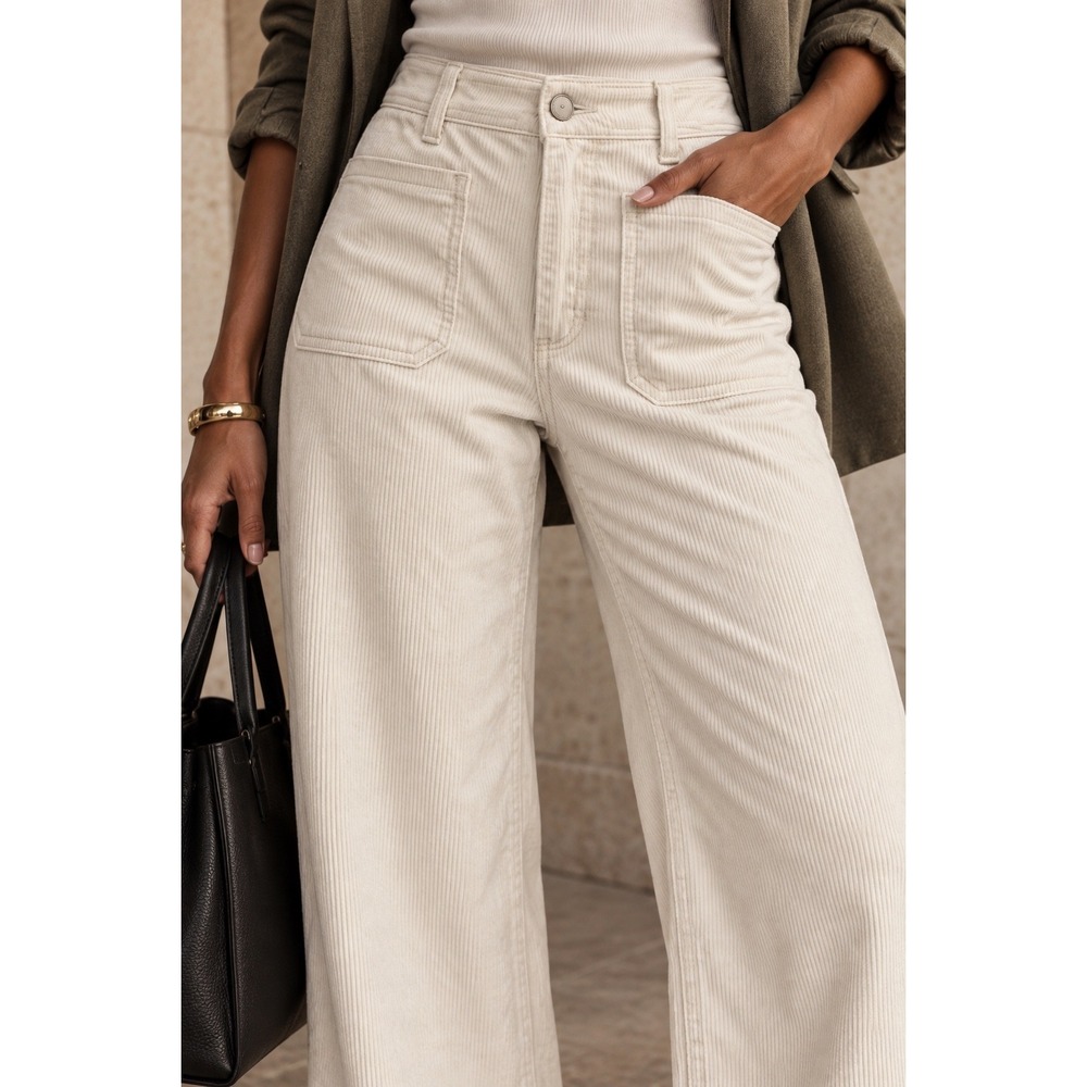 OAT New York Cream Corduroy Wide Leg Patch Pocket Pants Size 10/30 Utility